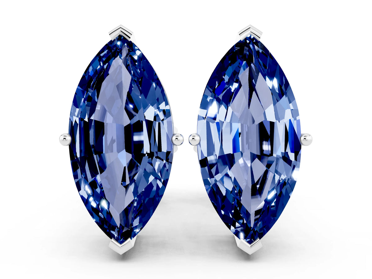 Marquise Cut Blue Sapphire Stud Earrings in White gold with Basket Setting