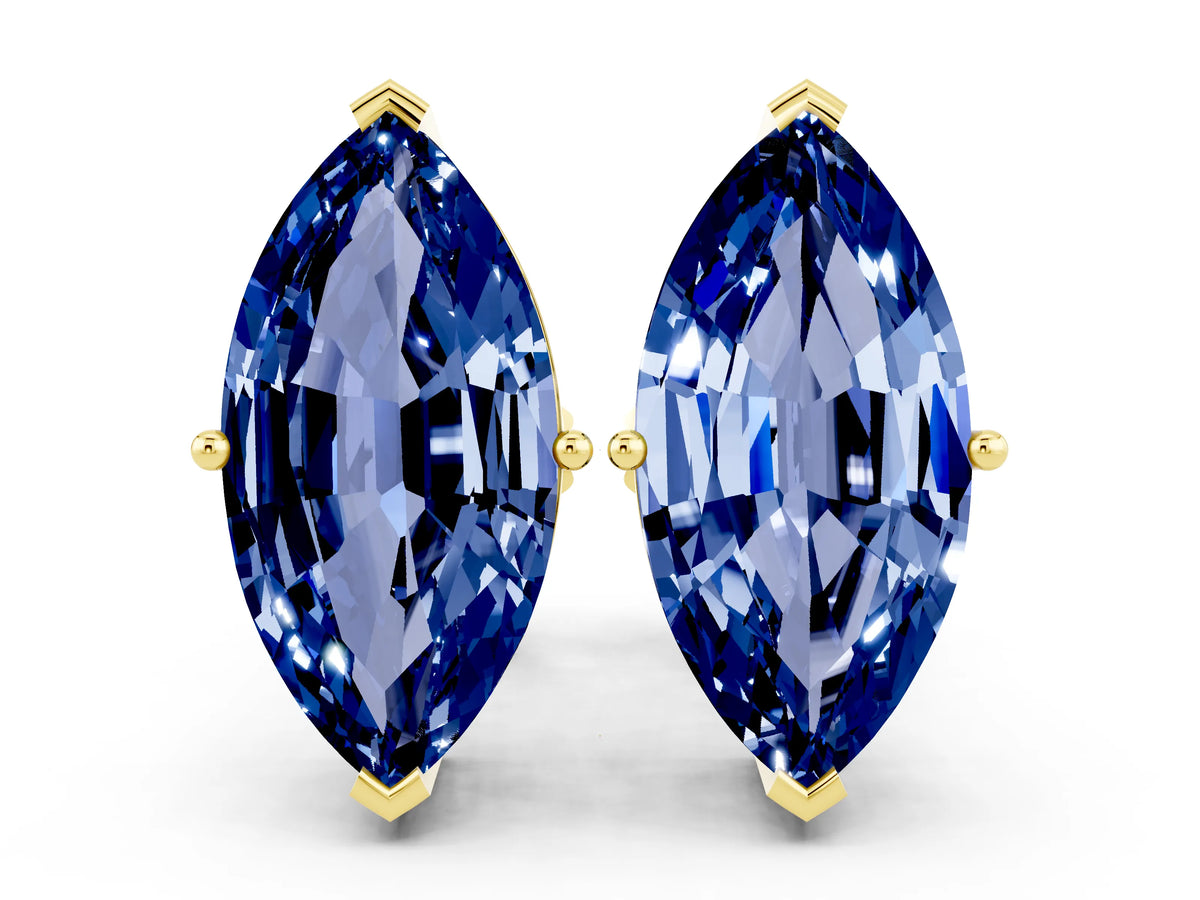 Marquise Cut Blue Sapphire Stud Earrings in Yellow gold with Basket Setting