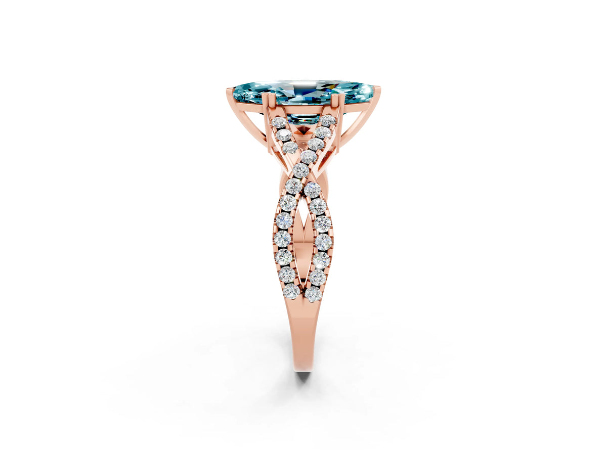 Marquise Cut Blue Topaz Solitaire Ring in Rose gold with Interwoven Pavé Band and Prong Setting_2