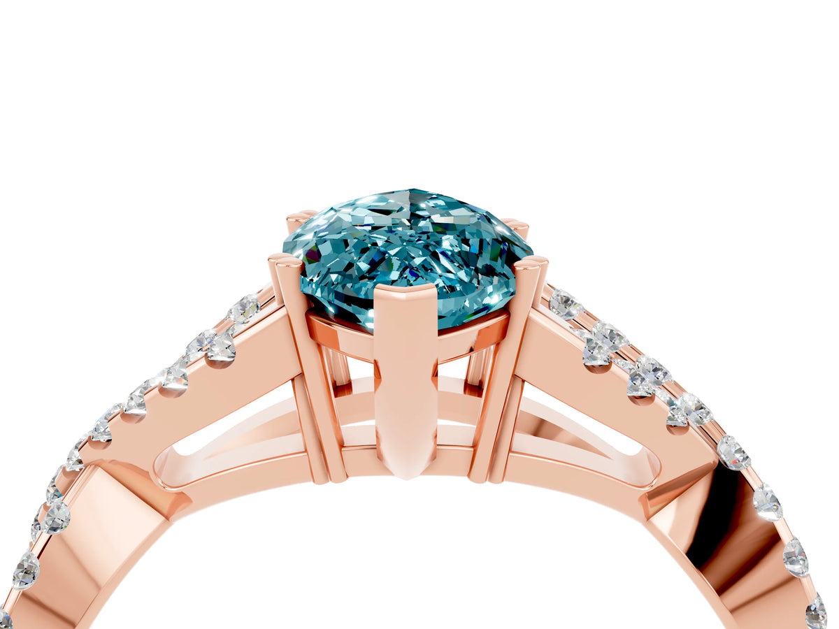 Marquise Cut Blue Topaz Solitaire Ring in Rose gold with Interwoven Pavé Band and Prong Setting_4