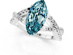Marquise Cut Blue Topaz Solitaire Ring in White gold with Interwoven Pavé Band and Prong Setting_1