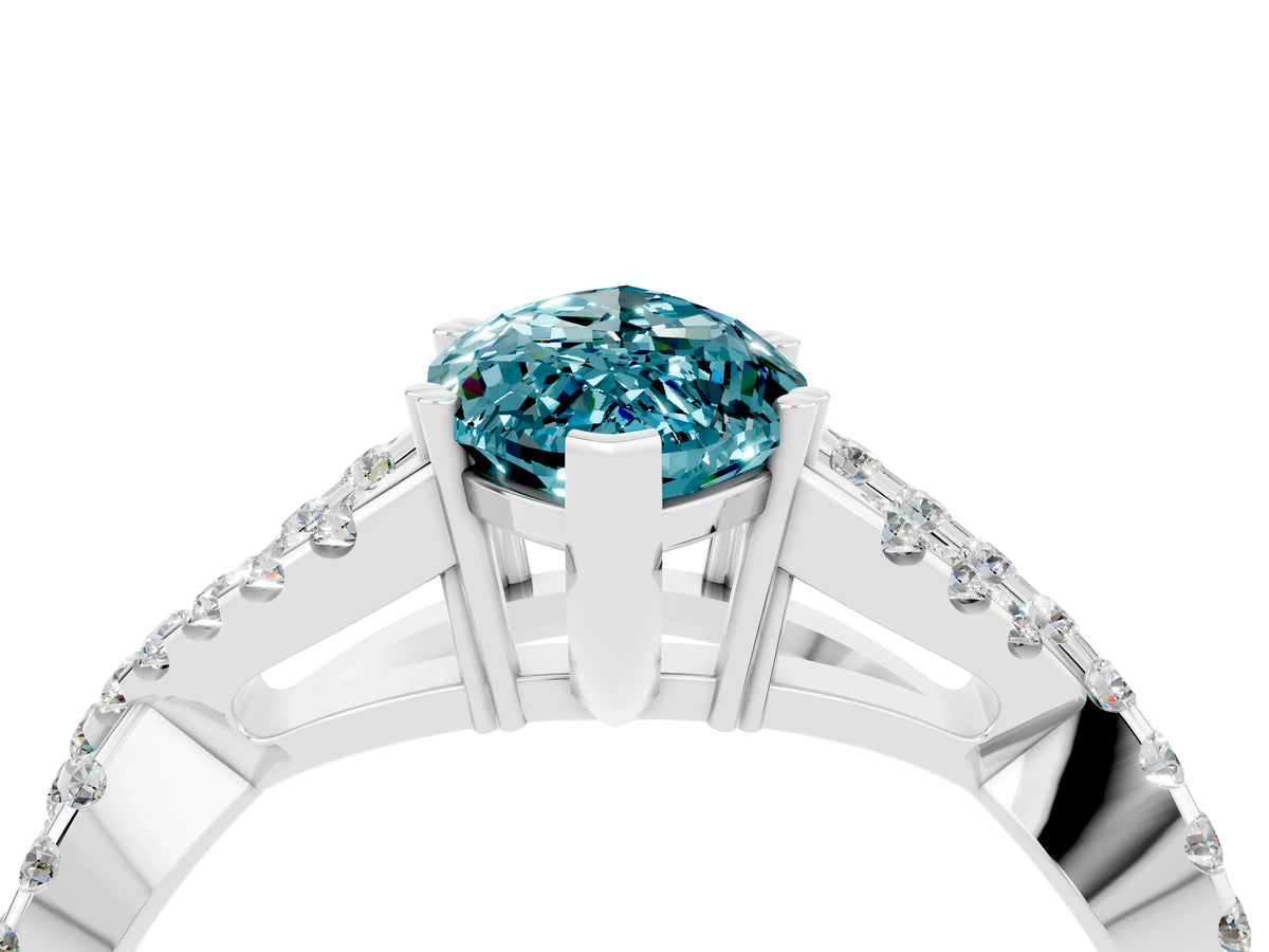 Marquise Cut Blue Topaz Solitaire Ring in White gold with Interwoven Pavé Band and Prong Setting_4