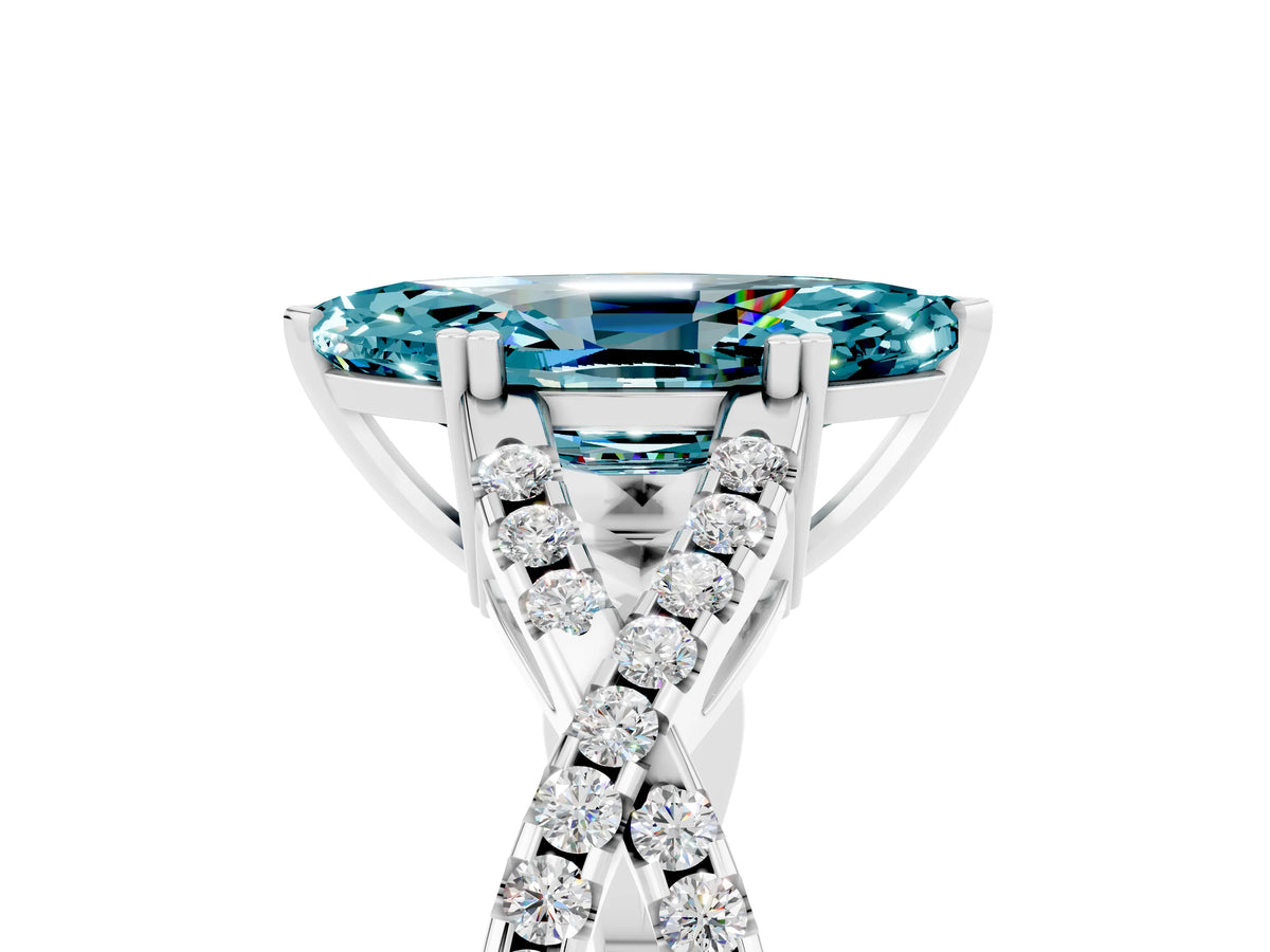 Marquise Cut Blue Topaz Solitaire Ring in White gold with Interwoven Pavé Band and Prong Setting_5