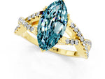 Marquise Cut Blue Topaz Solitaire Ring in Yellow gold with Interwoven Pavé Band and Prong Setting_1