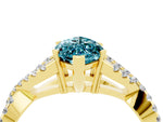 Marquise Cut Blue Topaz Solitaire Ring in Yellow gold with Interwoven Pavé Band and Prong Setting_4