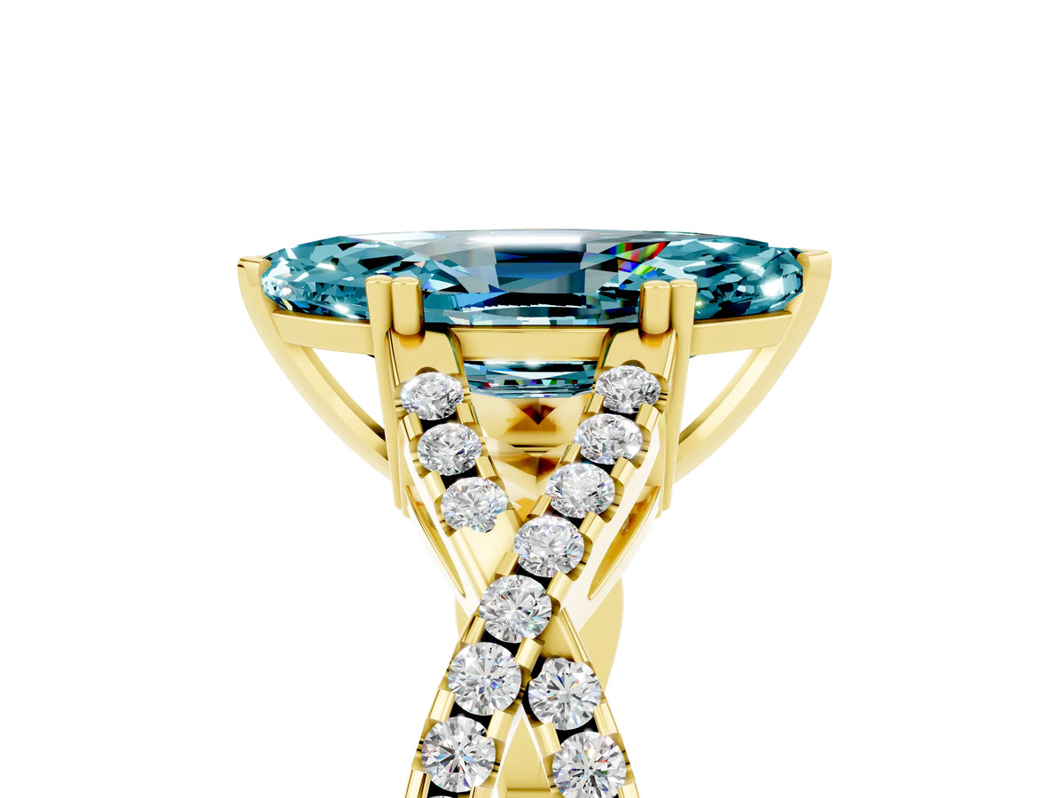 Marquise Cut Blue Topaz Solitaire Ring in Yellow gold with Interwoven Pavé Band and Prong Setting_5
