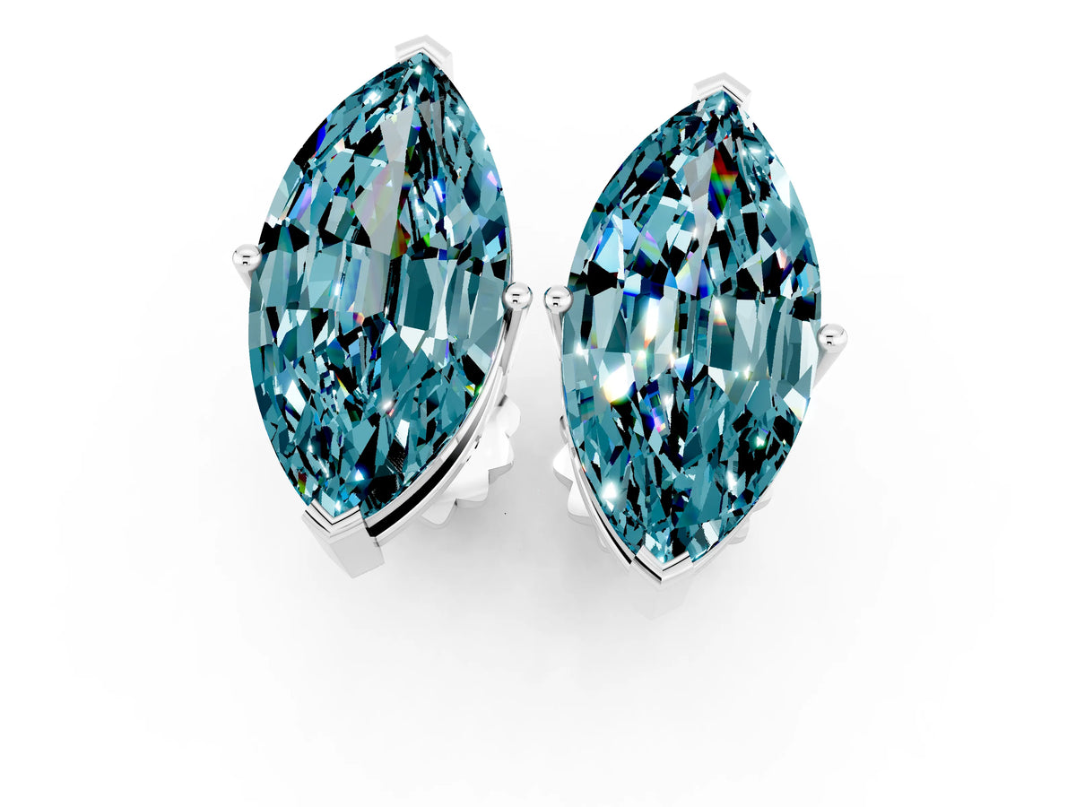 Marquise Cut Blue Topaz Stud Earrings in White gold with Basket Setting_1