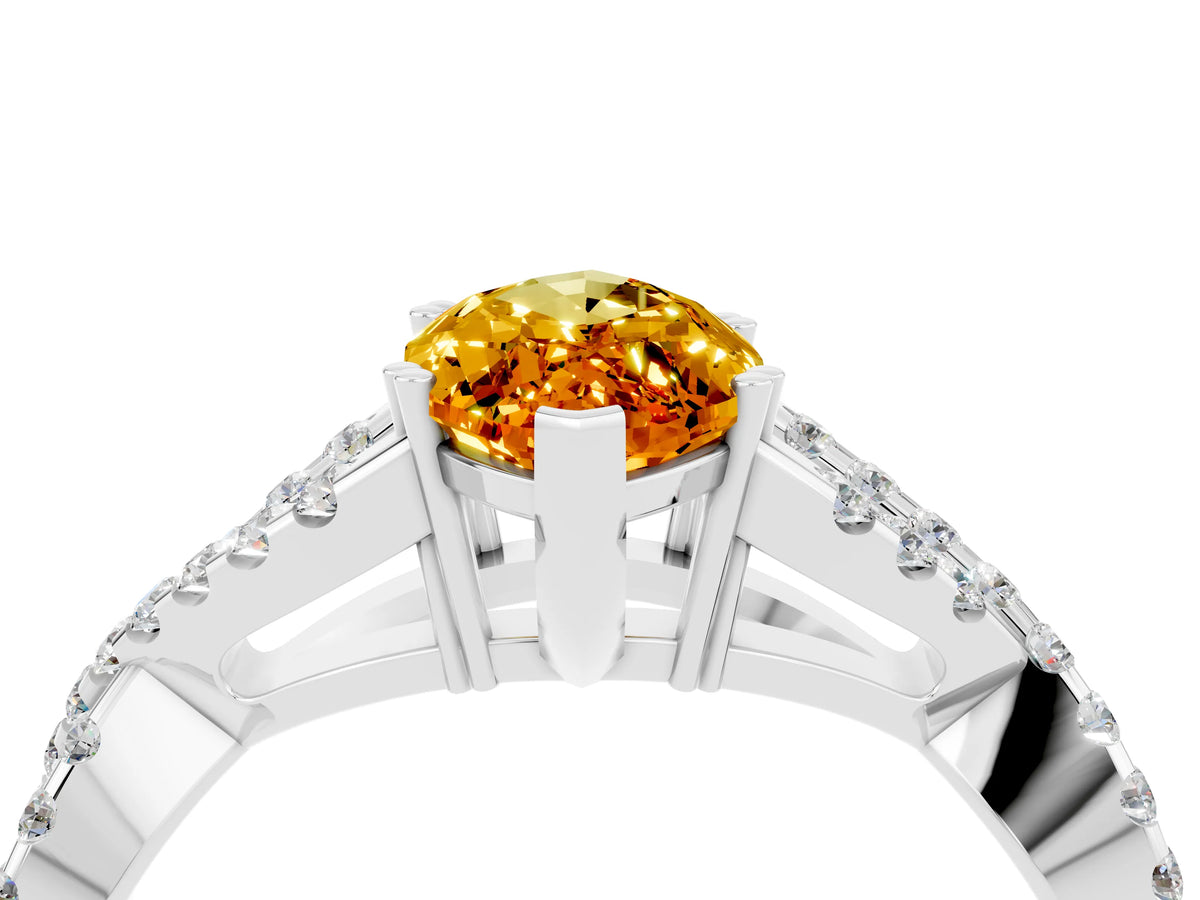 Marquise Cut Citrine Solitaire Ring in Platinum with Interwoven Pavé Band and Prong Setting_10