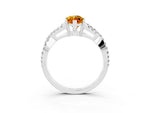 Marquise Cut Citrine Solitaire Ring in Platinum with Interwoven Pavé Band and Prong Setting_9