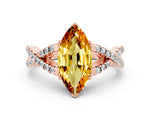 Marquise Cut Citrine Solitaire Ring in Rose gold with Interwoven Pavé Band and Prong Setting