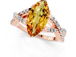 Marquise Cut Citrine Solitaire Ring in Rose gold with Interwoven Pavé Band and Prong Setting_1