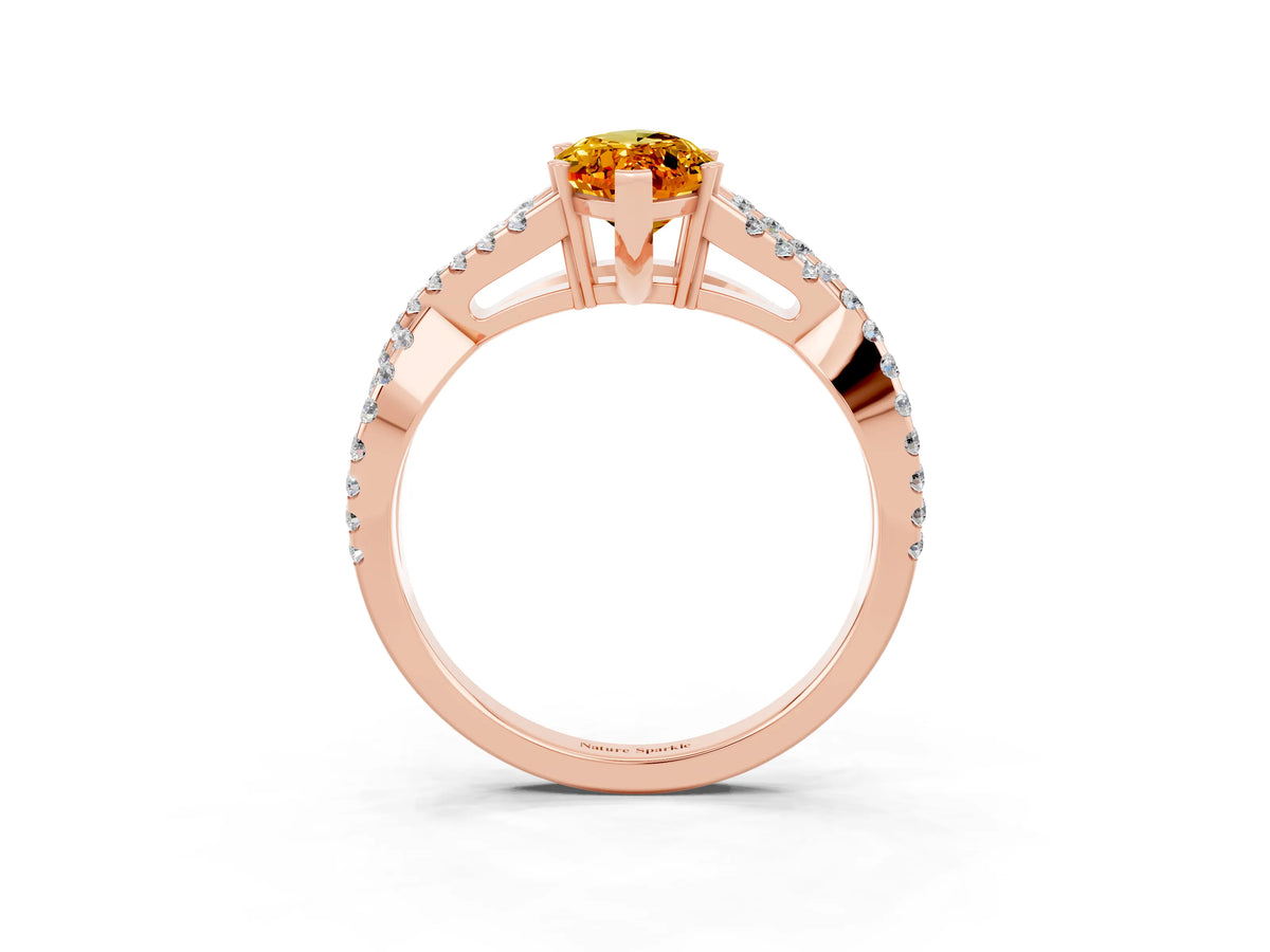 Marquise Cut Citrine Solitaire Ring in Rose gold with Interwoven Pavé Band and Prong Setting_3
