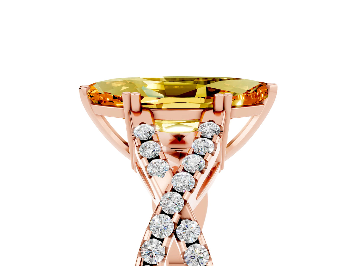 Marquise Cut Citrine Solitaire Ring in Rose gold with Interwoven Pavé Band and Prong Setting_5