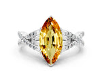 Marquise Cut Citrine Solitaire Ring in White gold with Interwoven Pavé Band and Prong Setting