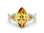 Marquise Cut Citrine Solitaire Ring in Yellow gold with Interwoven Pavé Band and Prong Setting