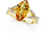 Marquise Cut Citrine Solitaire Ring in Yellow gold with Interwoven Pavé Band and Prong Setting_1
