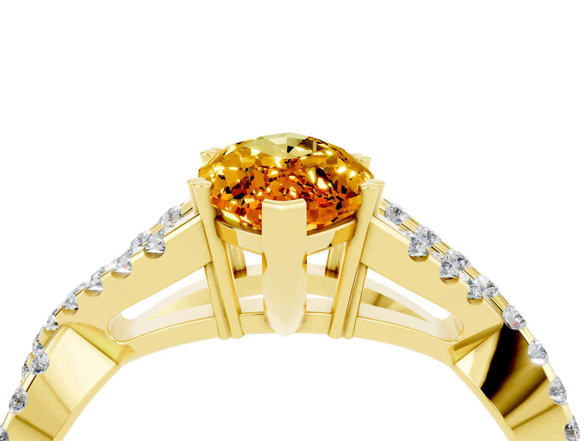 Marquise Cut Citrine Solitaire Ring in Yellow gold with Interwoven Pavé Band and Prong Setting_4
