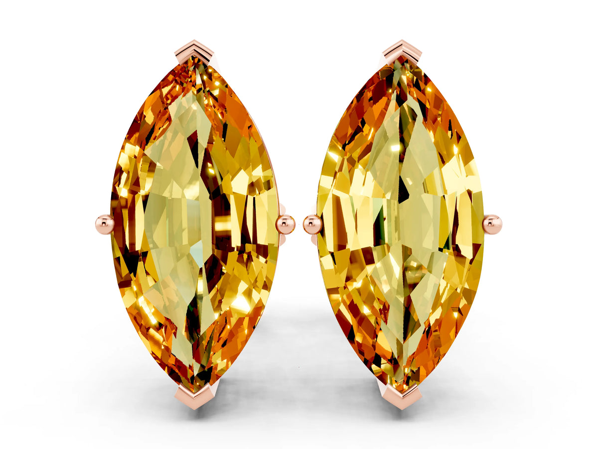 Marquise Cut Citrine Stud Earrings in Rose gold with Basket Setting