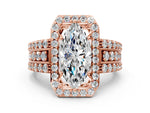 Marquise Cut Diamond Halo Engagement Ring in Rose gold with Triple-Row Round Band_18