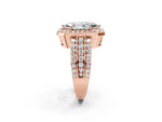 Marquise Cut Diamond Halo Engagement Ring in Rose gold with Triple-Row Round Band_20