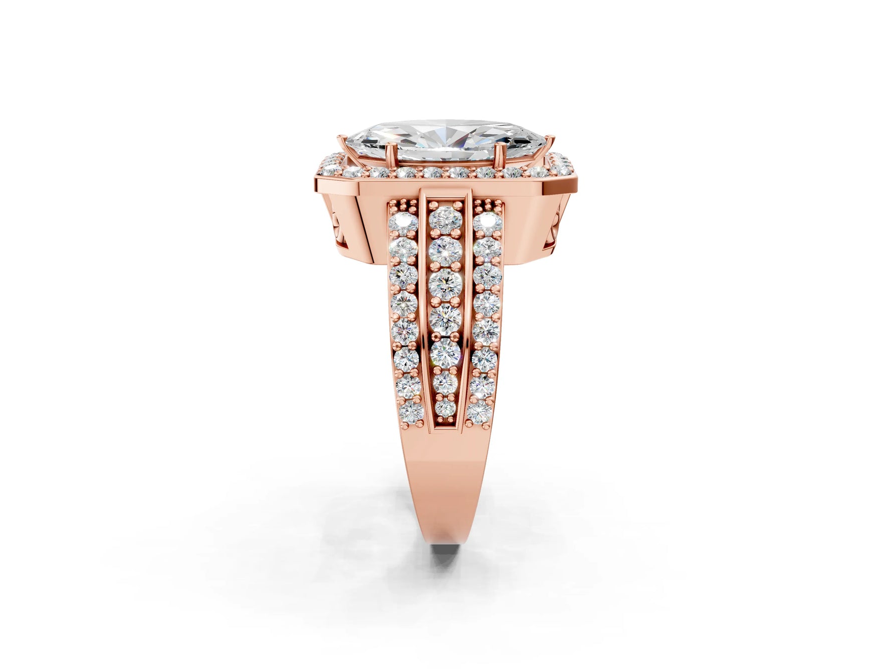 Marquise Cut Diamond Halo Engagement Ring in Rose gold with Triple-Row Round Band_20