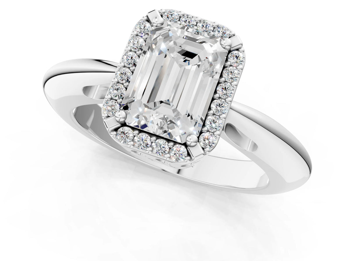 Marquise Cut Diamond Halo Engagement Ring in White gold with Plain Split Shank and Prong Setting_36