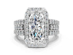 Marquise Cut Diamond Halo Engagement Ring in White gold with Triple-Row Round Band_18