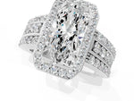 Marquise Cut Diamond Halo Engagement Ring in White gold with Triple-Row Round Band_19