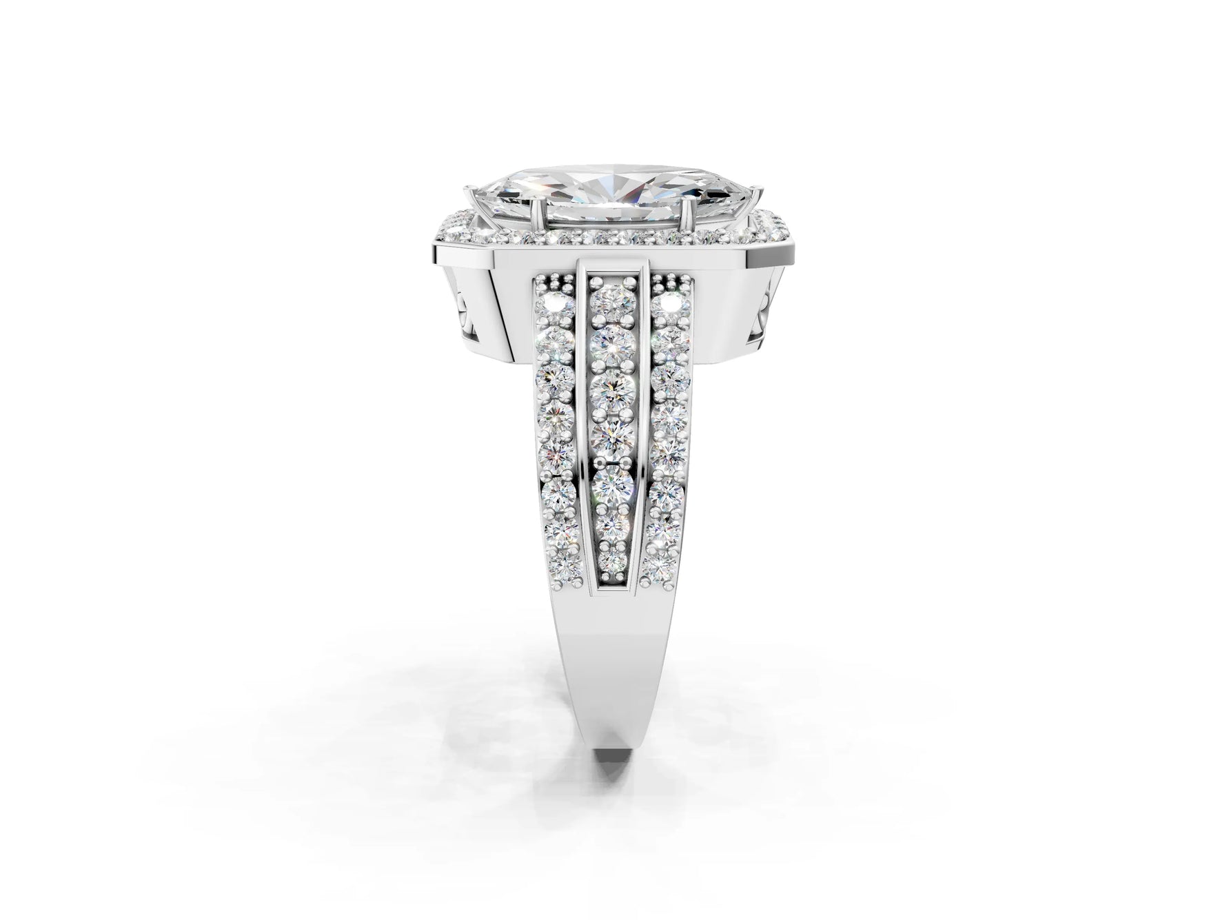 Marquise Cut Diamond Halo Engagement Ring in White gold with Triple-Row Round Band_20