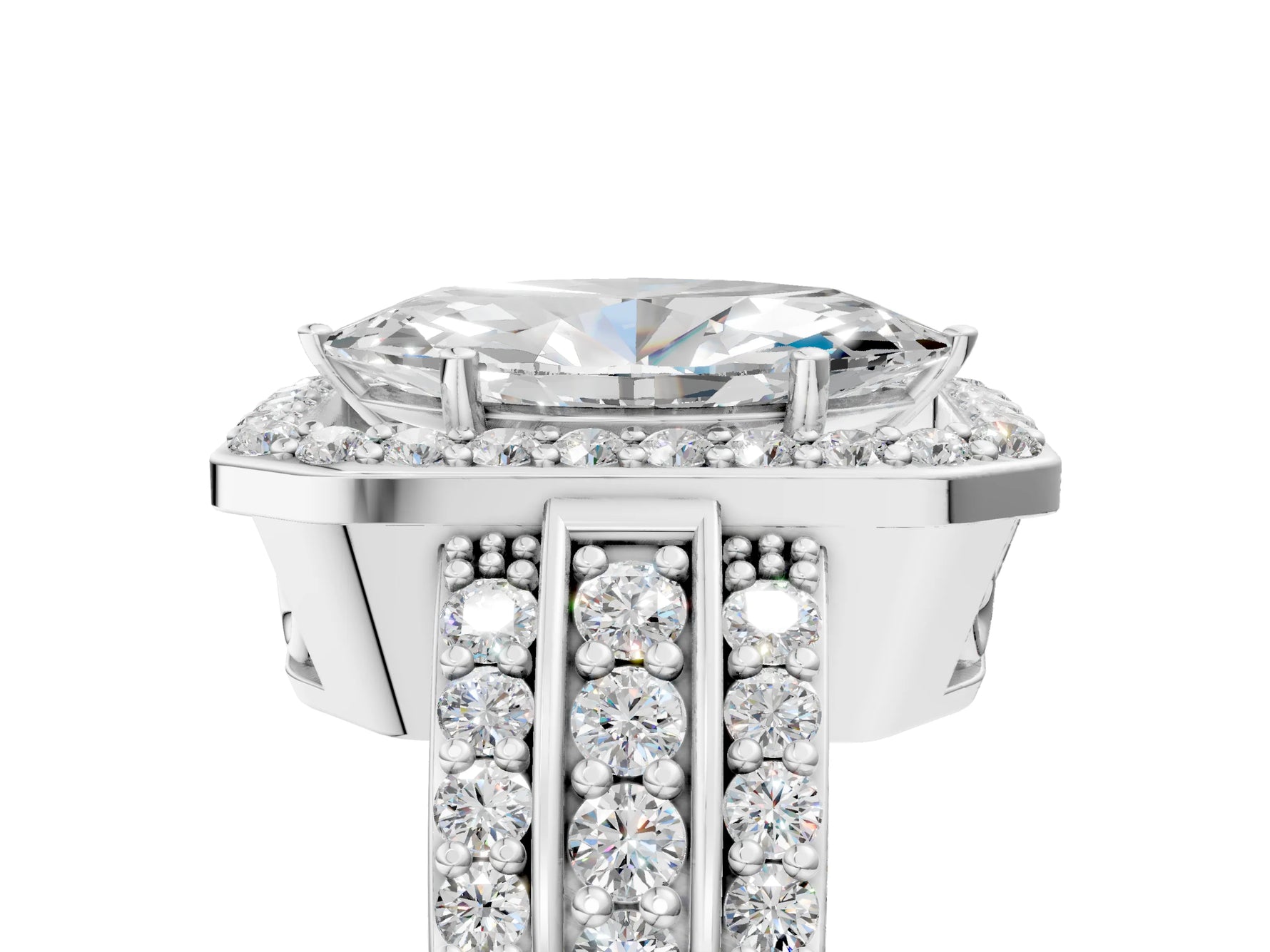 Marquise Cut Diamond Halo Engagement Ring in White gold with Triple-Row Round Band_23