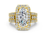 Marquise Cut Diamond Halo Engagement Ring in Yellow gold with Triple-Row Round Band_18