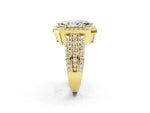 Marquise Cut Diamond Halo Engagement Ring in Yellow gold with Triple-Row Round Band_20