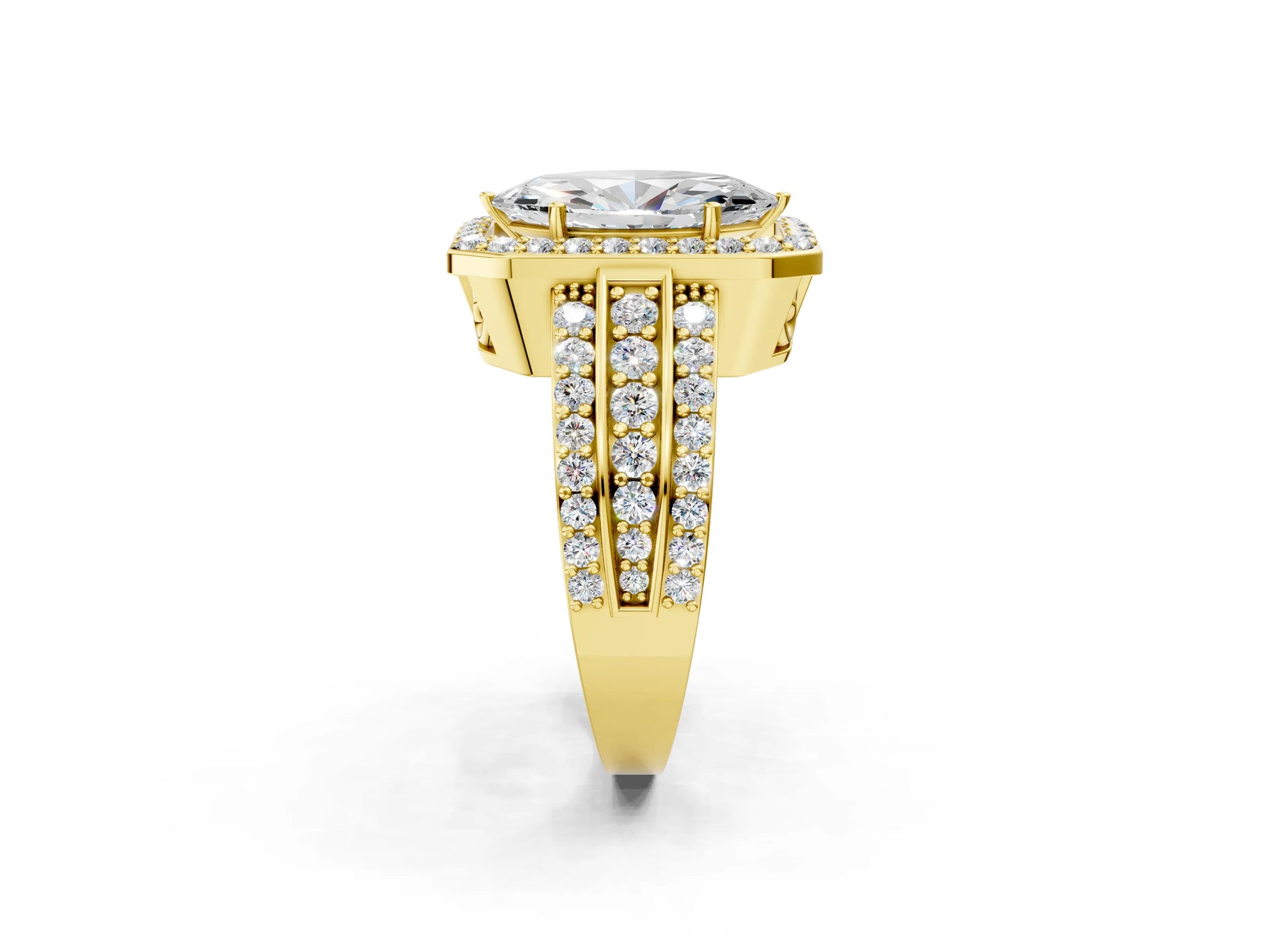 Marquise Cut Diamond Halo Engagement Ring in Yellow gold with Triple-Row Round Band_20