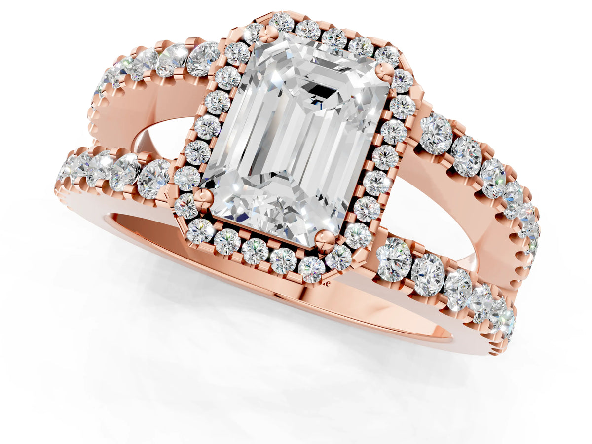 Marquise Cut Diamond Halo Ring in Rose gold with Split Shank Band and Prong Setting_1