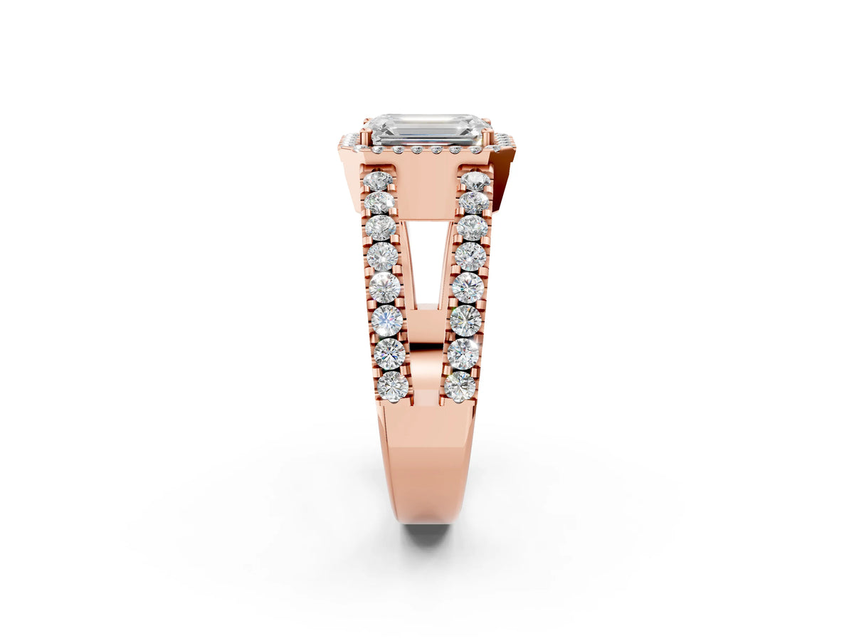 Marquise Cut Diamond Halo Ring in Rose gold with Split Shank Band and Prong Setting_2