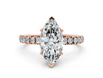 Marquise Cut Diamond Hidden Halo Engagement Ring in Rose gold with Round Pavé Band_12