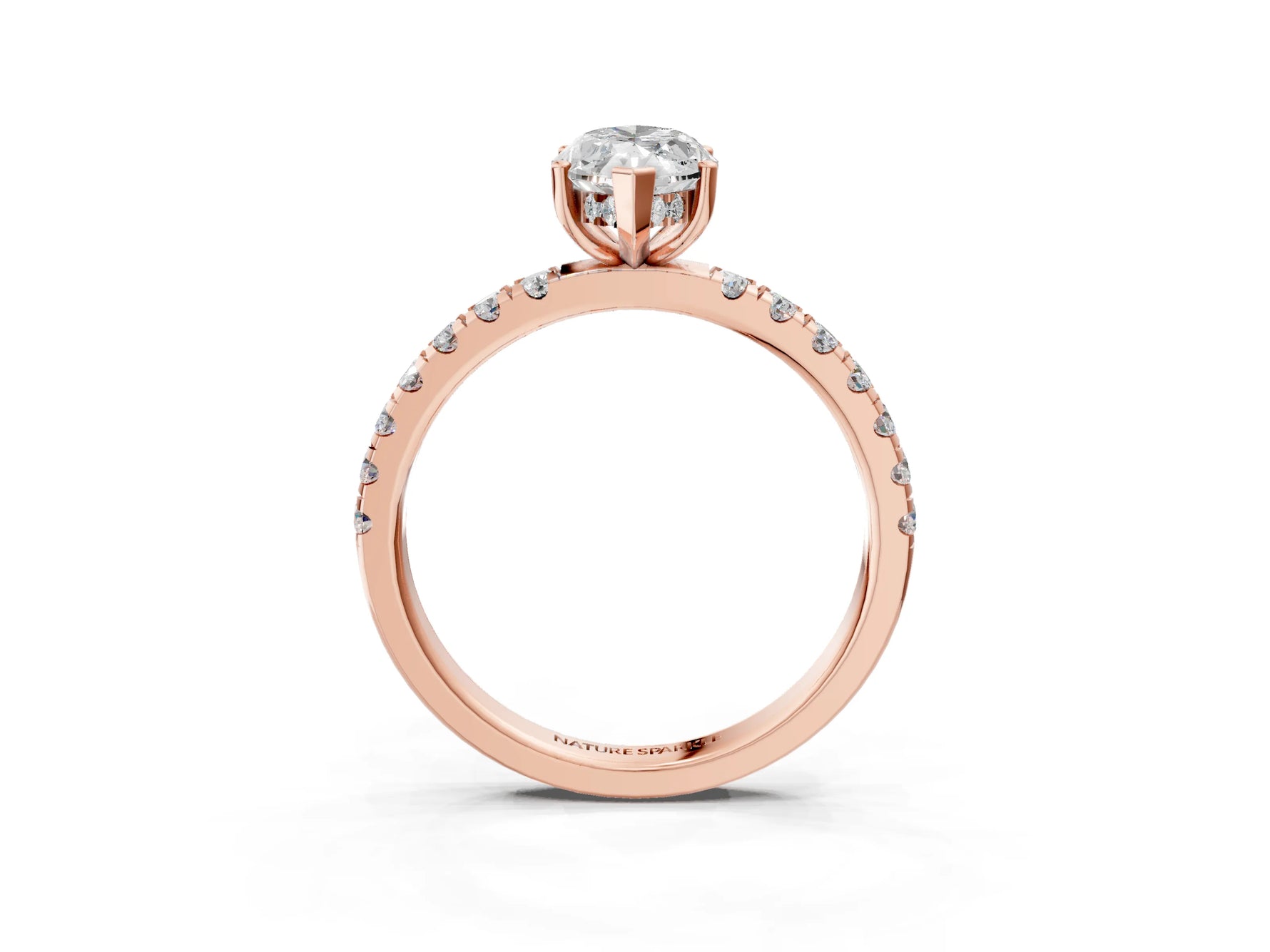 Marquise Cut Diamond Hidden Halo Engagement Ring in Rose gold with Round Pavé Band_15