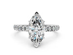 Marquise Cut Diamond Hidden Halo Engagement Ring in White gold with Round Pavé Band_12