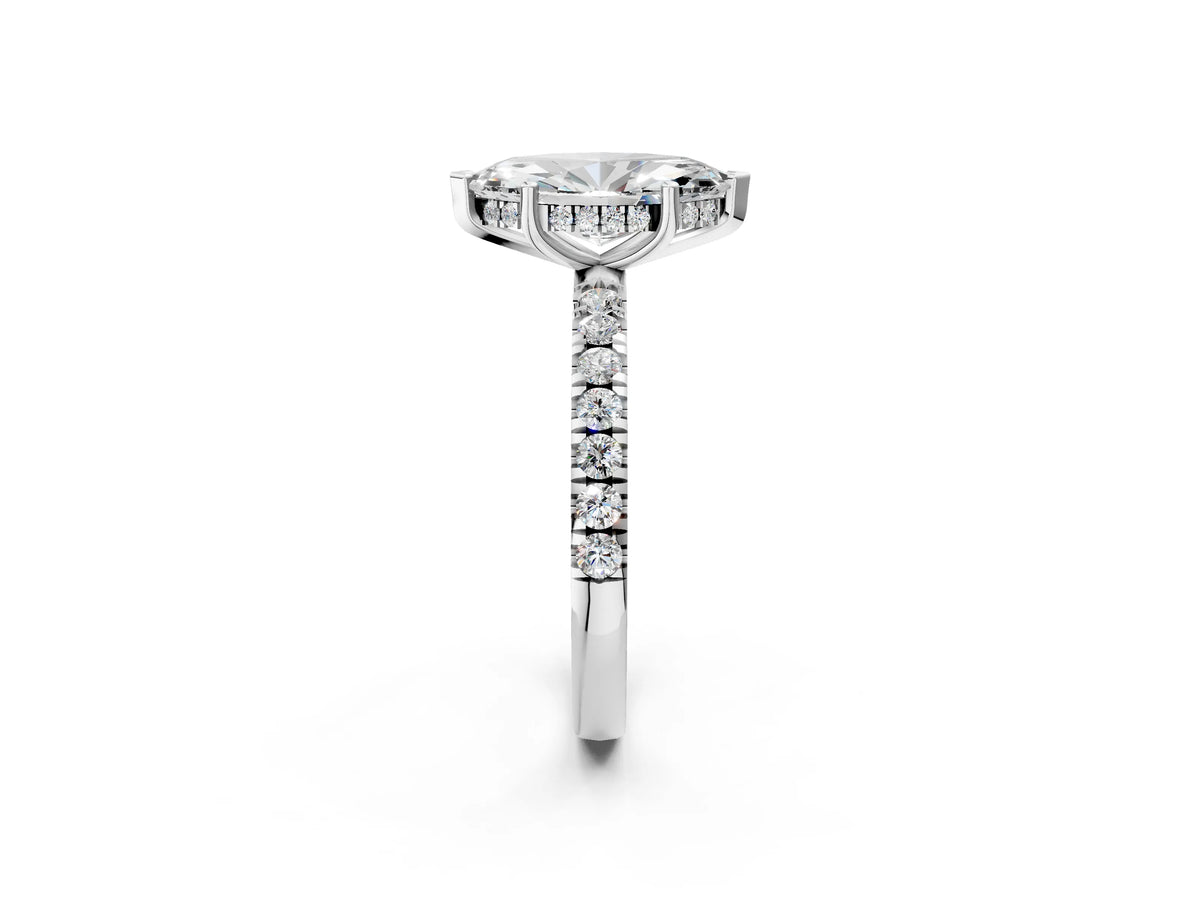 Marquise Cut Diamond Hidden Halo Engagement Ring in White gold with Round Pavé Band_14