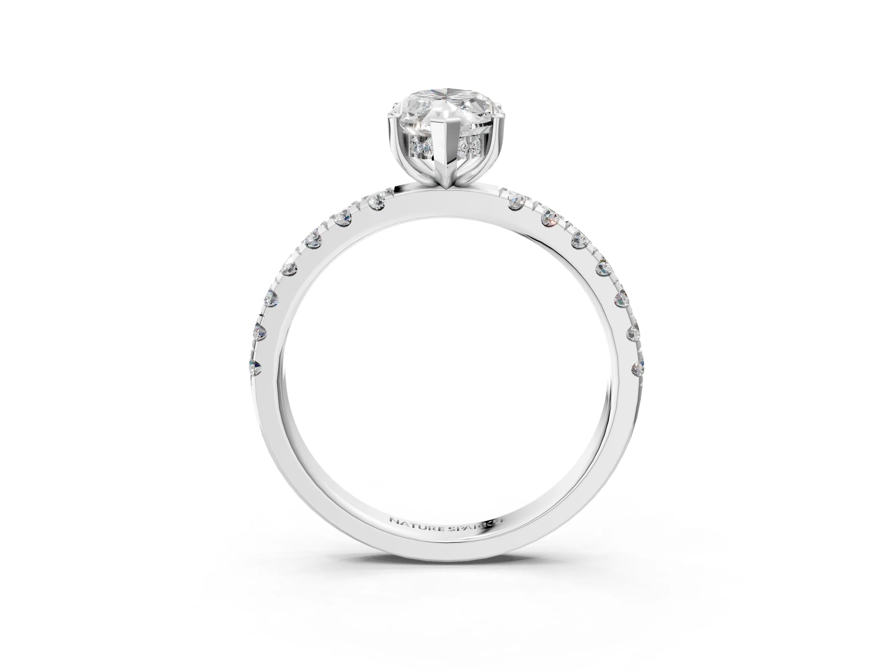 Marquise Cut Diamond Hidden Halo Engagement Ring in White gold with Round Pavé Band_15