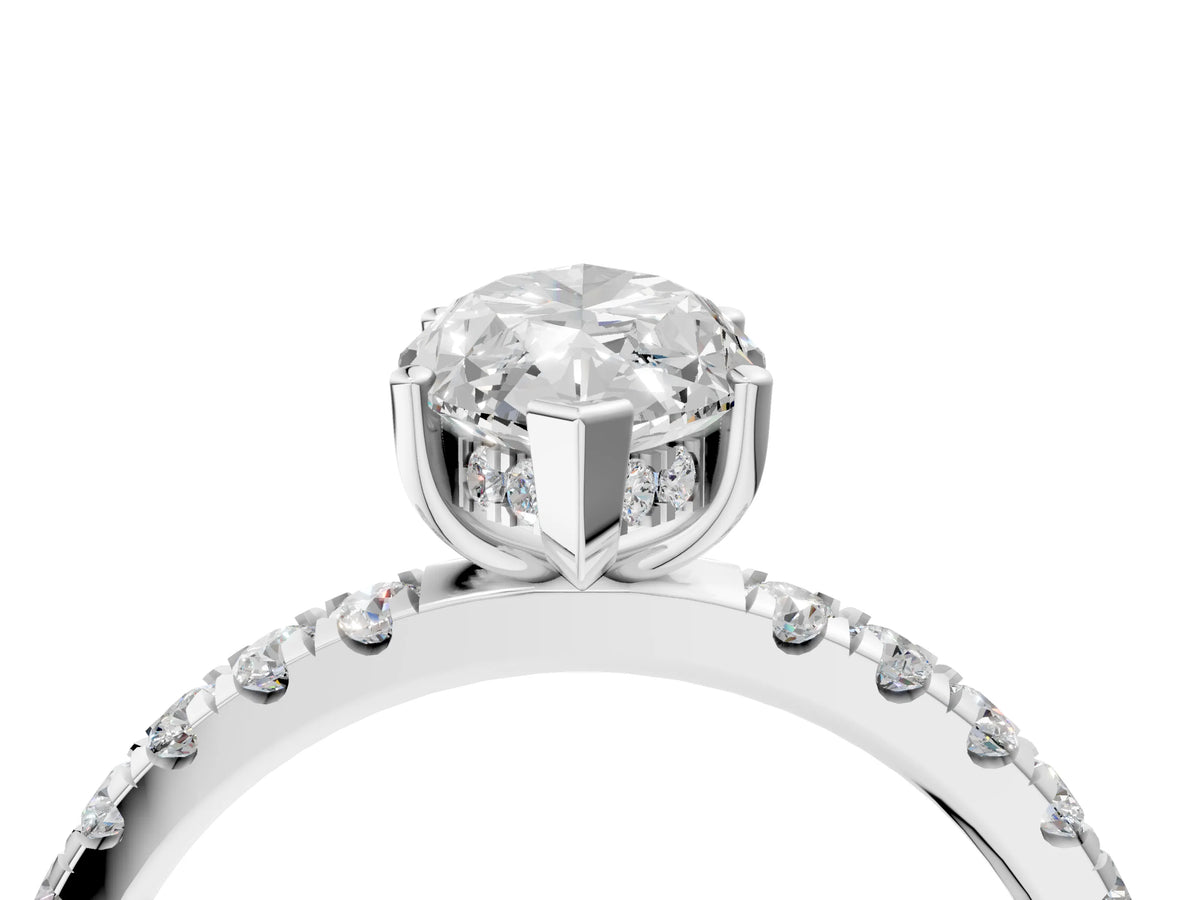 Marquise Cut Diamond Hidden Halo Engagement Ring in White gold with Round Pavé Band_16