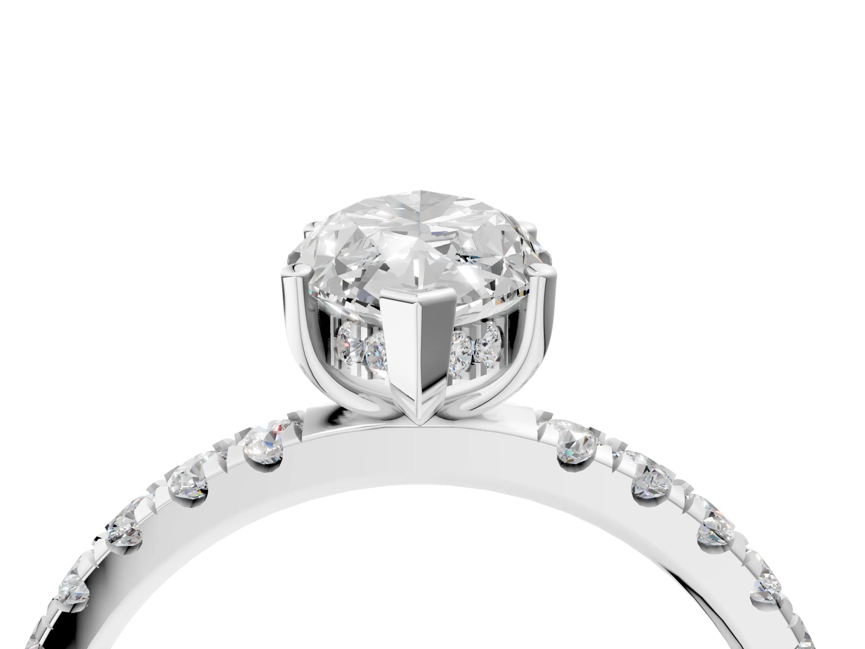 Marquise Cut Diamond Hidden Halo Engagement Ring in White gold with Round Pavé Band_16