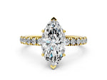 Marquise Cut Diamond Hidden Halo Engagement Ring in Yellow gold with Round Pavé Band_12