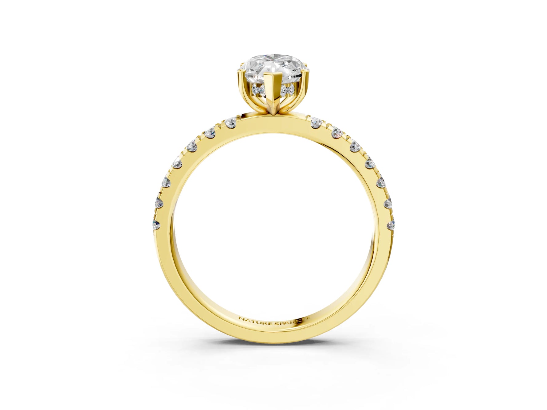 Marquise Cut Diamond Hidden Halo Engagement Ring in Yellow gold with Round Pavé Band_15