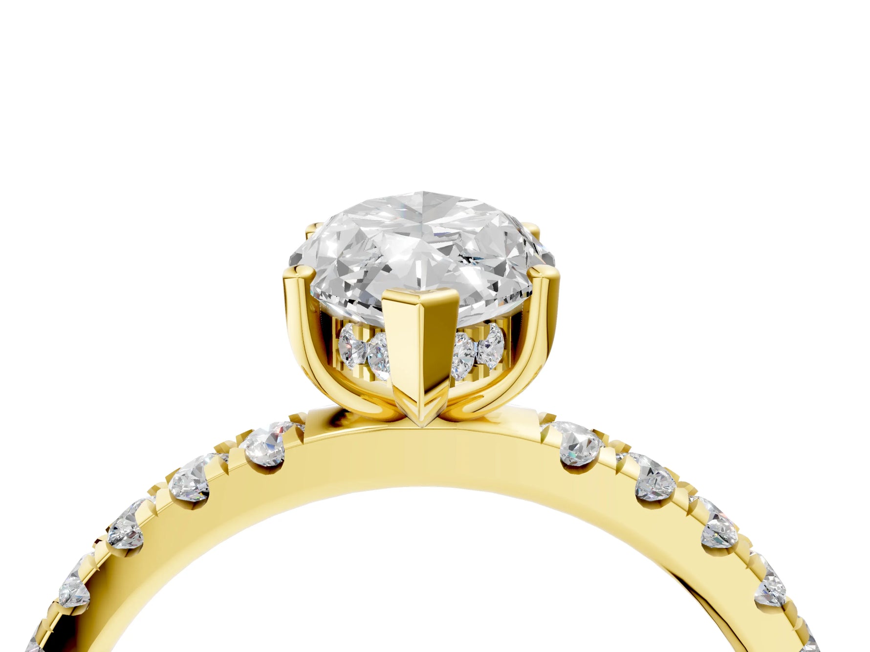 Marquise Cut Diamond Hidden Halo Engagement Ring in Yellow gold with Round Pavé Band_16