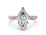 Marquise Cut Diamond Hidden Halo Solitaire Ring in Rose gold with Round Pavé Band and Prong Setting_36