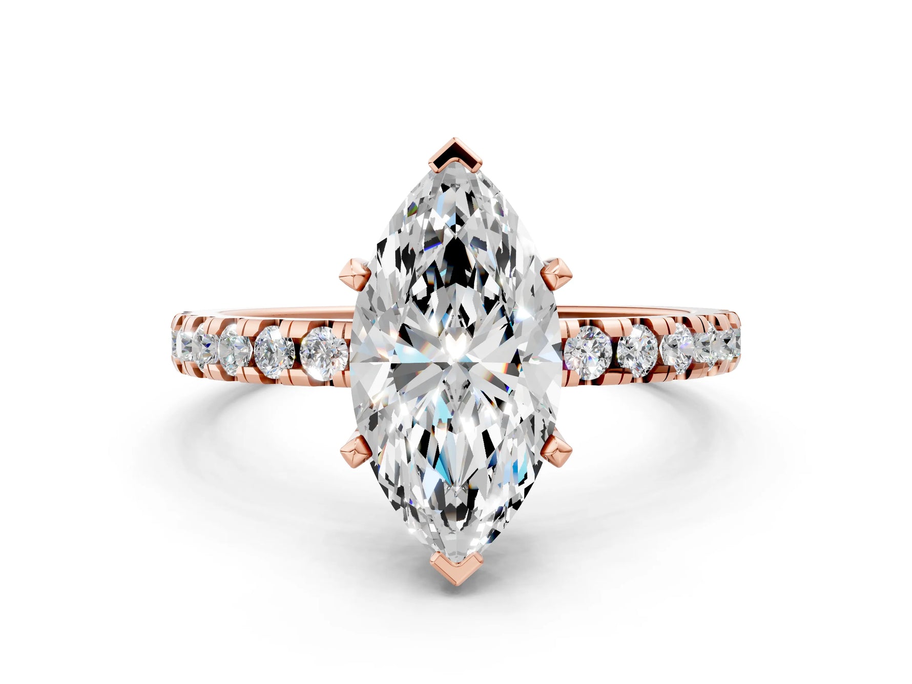 Marquise Cut Diamond Hidden Halo Solitaire Ring in Rose gold with Round Pavé Band and Prong Setting_36