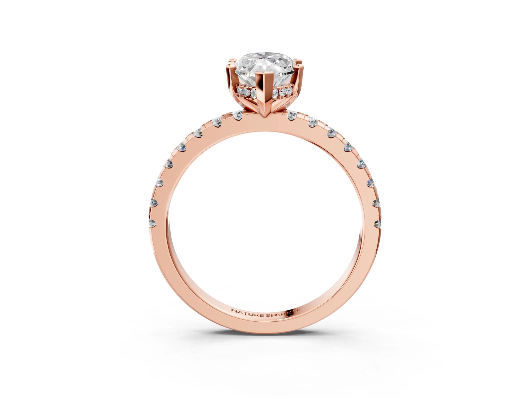 Marquise Cut Diamond Hidden Halo Solitaire Ring in Rose gold with Round Pavé Band and Prong Setting_39