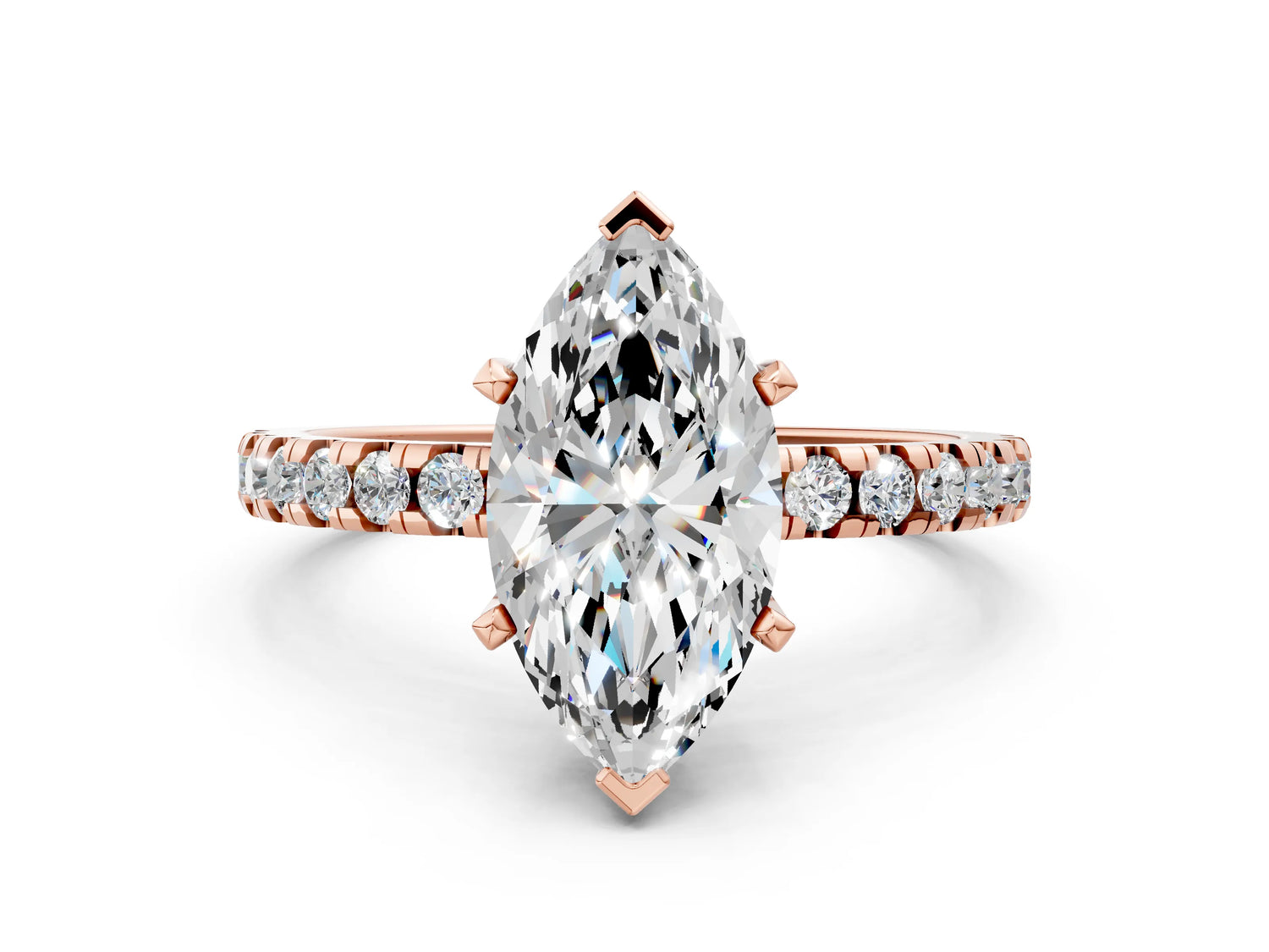 Marquise Cut Diamond Hidden Halo Solitaire Ring in Rose gold with Round Pavé Band and Prong Setting_48