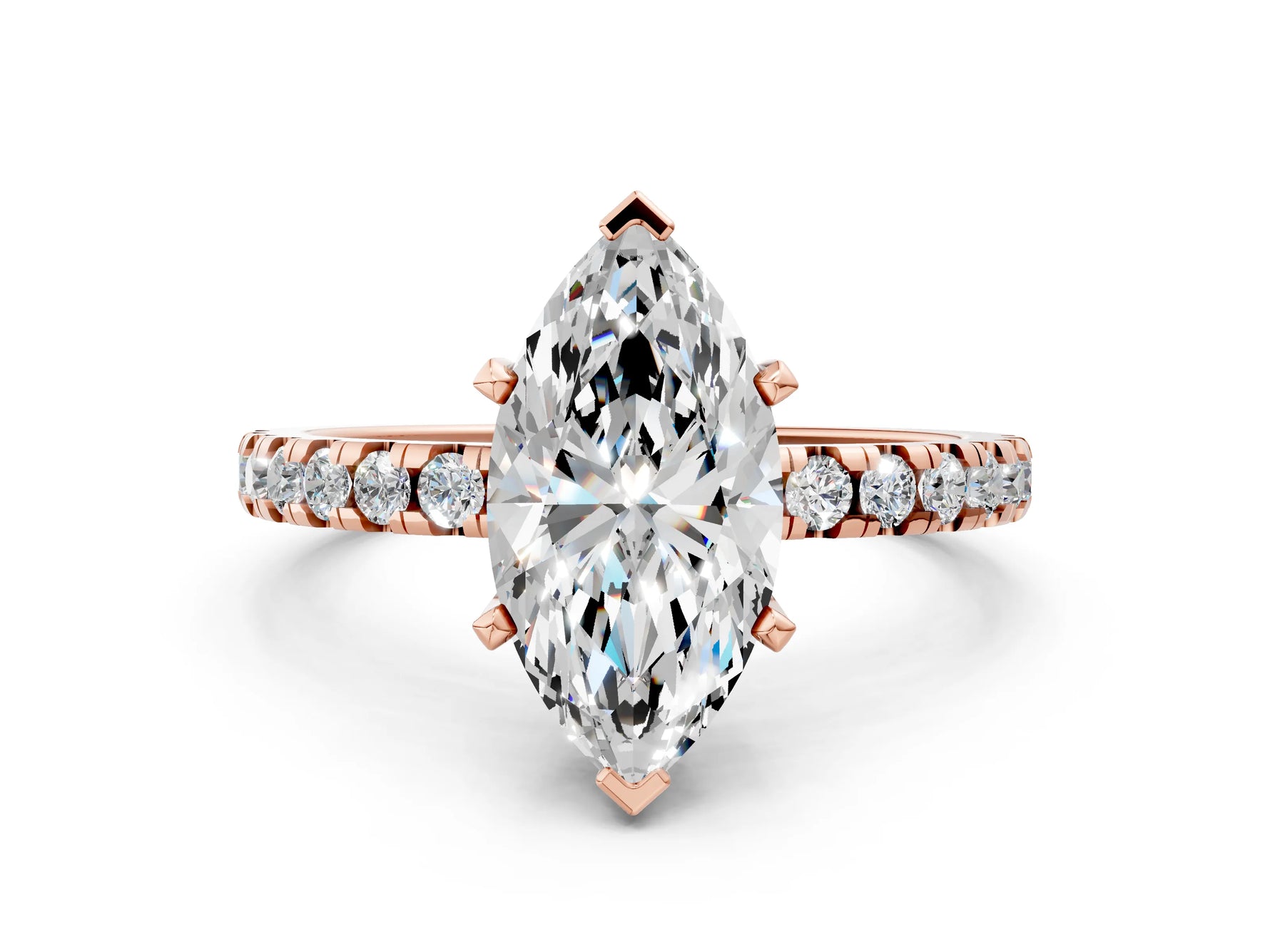 Marquise Cut Diamond Hidden Halo Solitaire Ring in Rose gold with Round Pavé Band and Prong Setting_48
